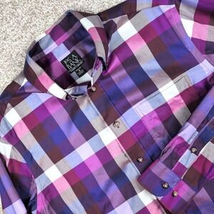 Jos. A. Bank Plaid Button Down‎ Men's Medium Purple Gray Traveler Collection